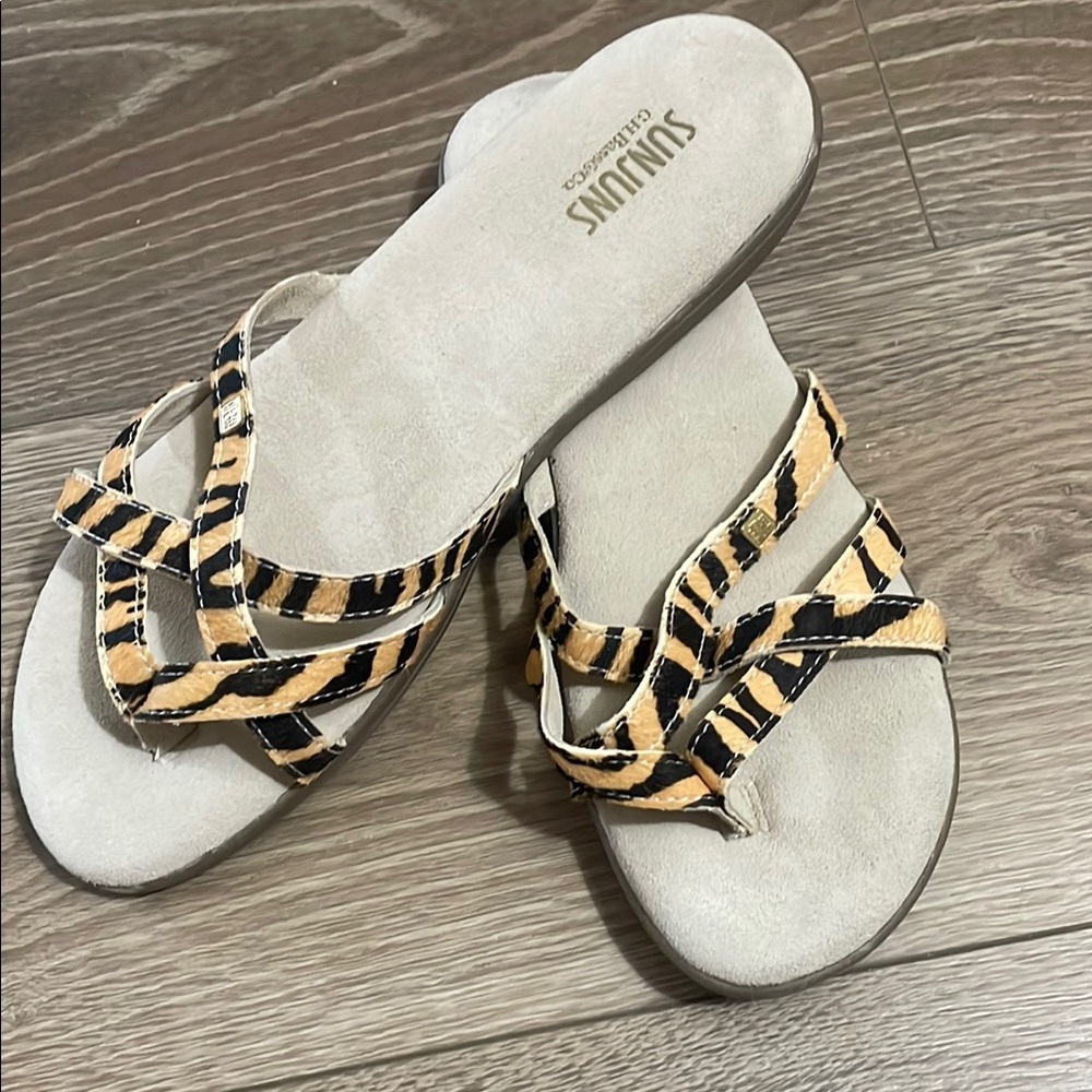 Tan and Black Animal Print Sandals with Knot Detail